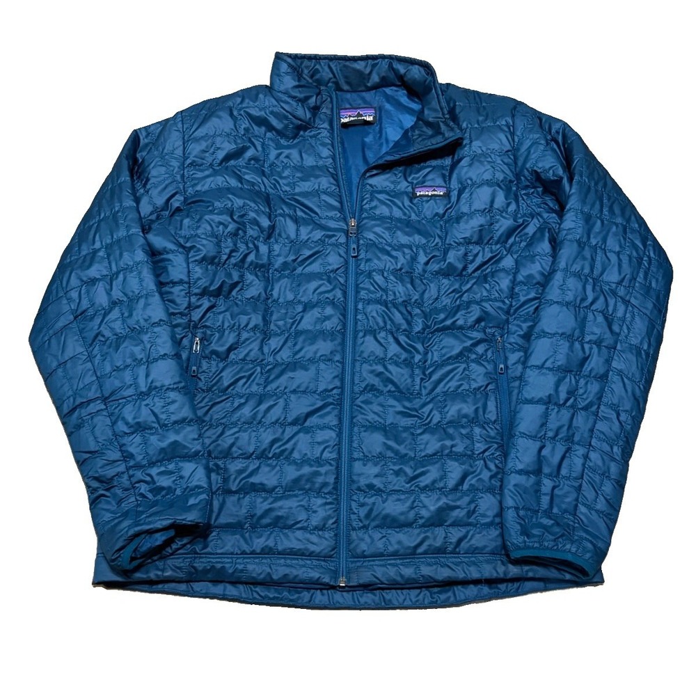 Patagonia Mens XL Nano Puff Full Zip Jacket Blue Outdoor Logo Quilted Ski Hike